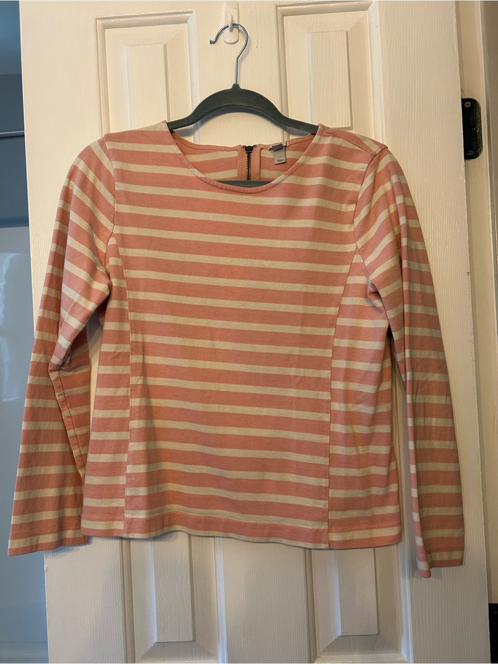 J. Crew Pink and Cream Striped Crewneck Top